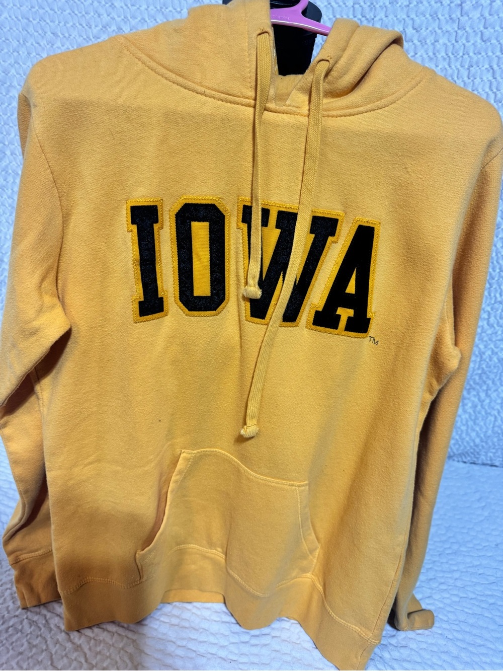 Iowa Women's Gold Hooded Sweatshirt with Black Varsity Lettering